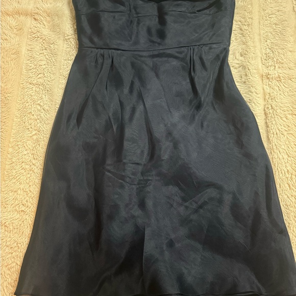 Carmen Marc Valvo Navy Silk Chiffon Strapless Gown | Formal Evening | Size 6 - Picture 5 of 6